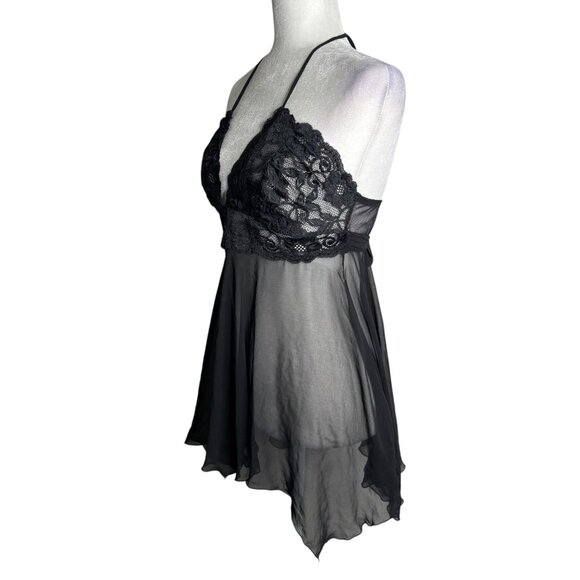 Sheer Black Lace Babydoll Lingerie With Halter Neck Tie Back Shirley M/L - Picture 3 of 7